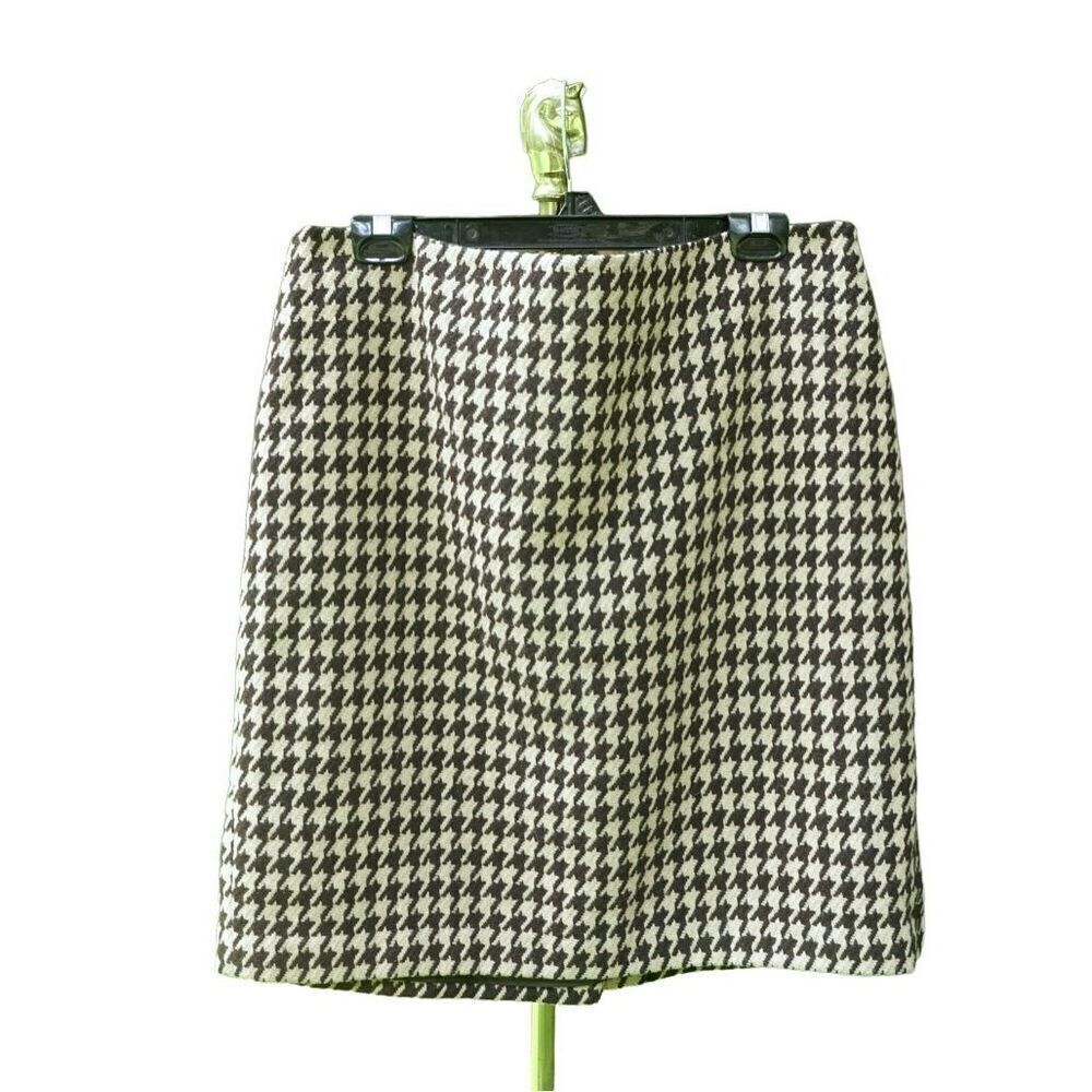 NWT Talbots Brown Tan Houndstooth Pencil Skirt